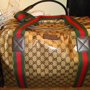 Authentic GUCCI Crystal Monogram Web Large Carry On Duffle